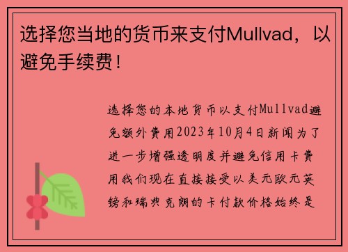 选择您当地的货币来支付Mullvad，以避免手续费！